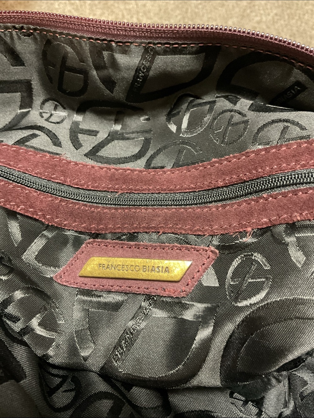 Francesco Biasia Bag in Deep Burgundy Suede with Matching Leather Trim - Picture 6 of 6
